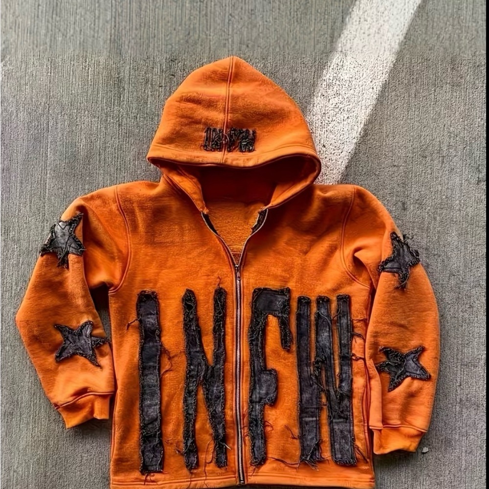 Unlisted Orange Kids Hoodie with Black Lettering and Stars